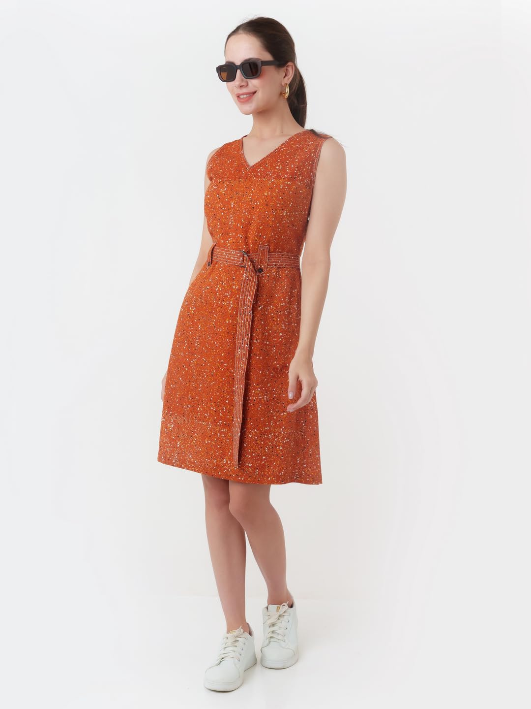 Zink London Women's Brown Printed Regular Short Dress