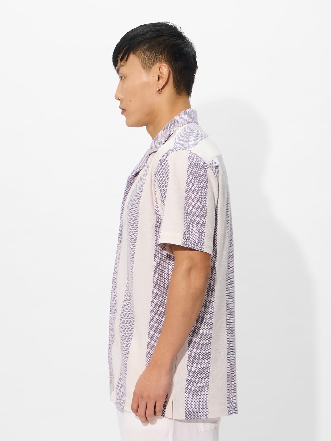 The Souled Store Popcorn Stripes: Lavender Frost Men and Boys Long Sleeve Collared Neck Button Down Cotton Textured Shirts for Men