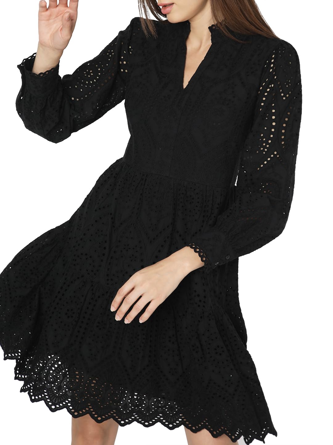 Vero Moda Women's Cotton Fit and Flare Above The Knee Dress (10310699- Black