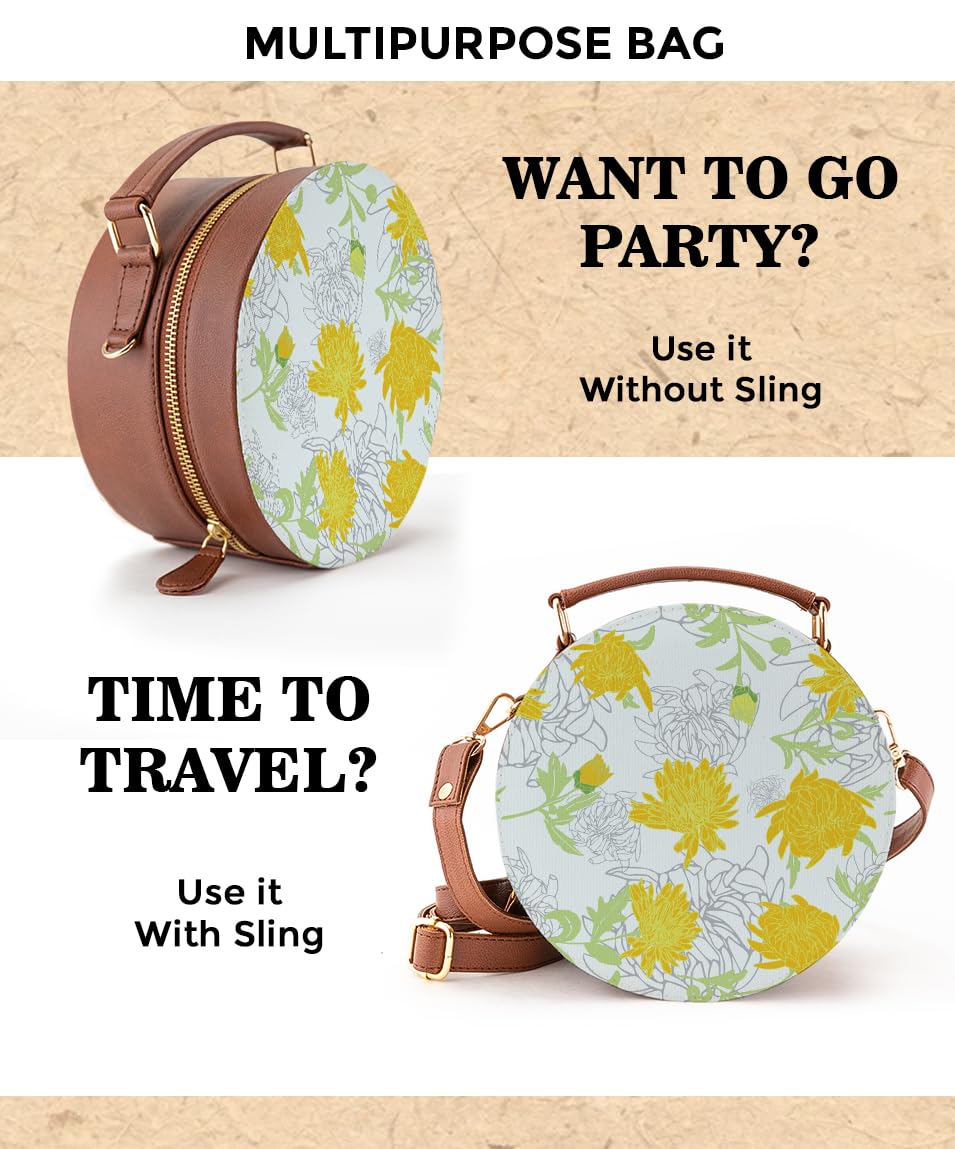 Kalankit Round Sling For Women | Girls Crossbody Bags | Side Bags With Adjustable Strap | Travel Box Sling Bags | Flower Garden