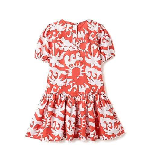 United Colors of Benetton Regular Fit Round Neck Abstract Summer Beach Curved Hem Dress Red
