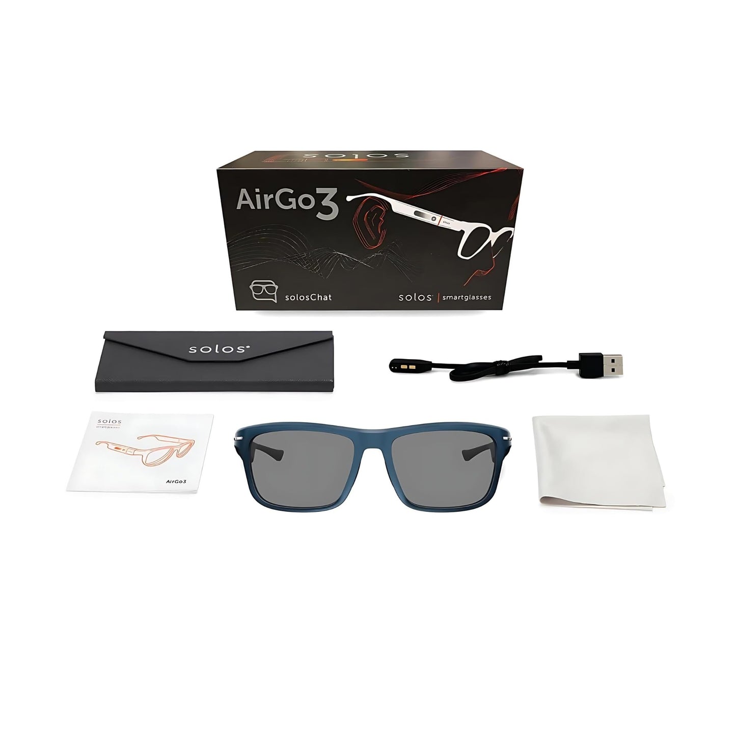 SOLOS AI Powered Glasses | Argon X | Metallic Blue Sunglasses | ZEISS Sunlens | Lenses Integrated ChatGPT for Travel and Real Time Translation | Stereo Speakers | Compatible with iOS and Android
