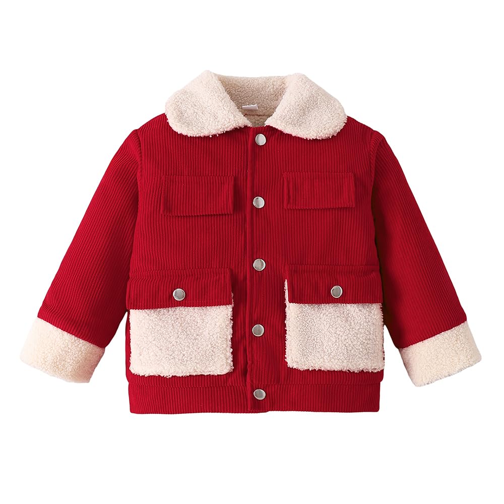 Hopscotch Boys Full Sleeves Red Sherpa Collar Corduroy Jacket For Ages (4-5 Years)