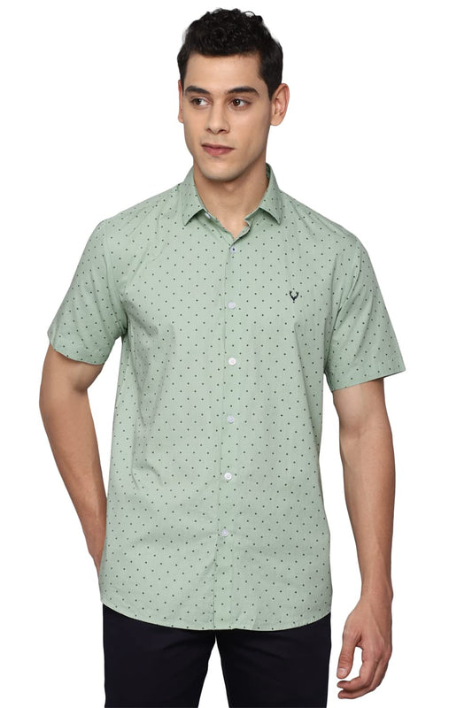 Allen Solly Men's Cotton Printed Fitted Shirt (ASSHQSPP035341_Green 40)