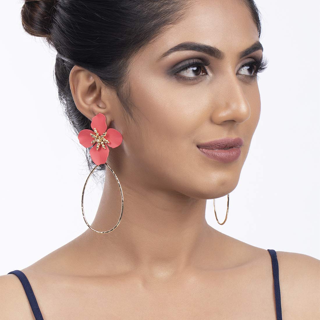 Aaishwarya Red Floral Waterdrop Oversized Dangle Earrings For Women And Girls.