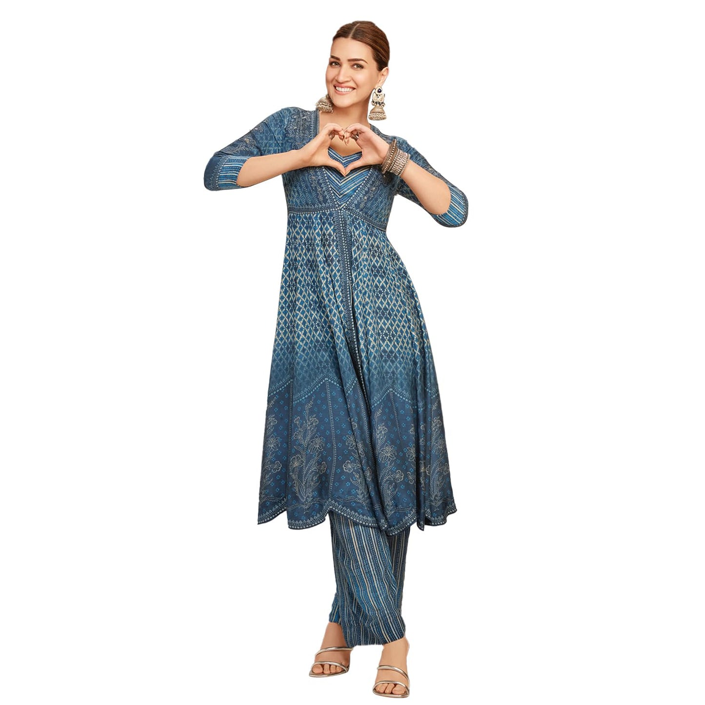 BIBA Women's Cupro Modal Printed Regular Kur,Bustr,Pla (SKDNSHIBO10030AW24IND_Indigo