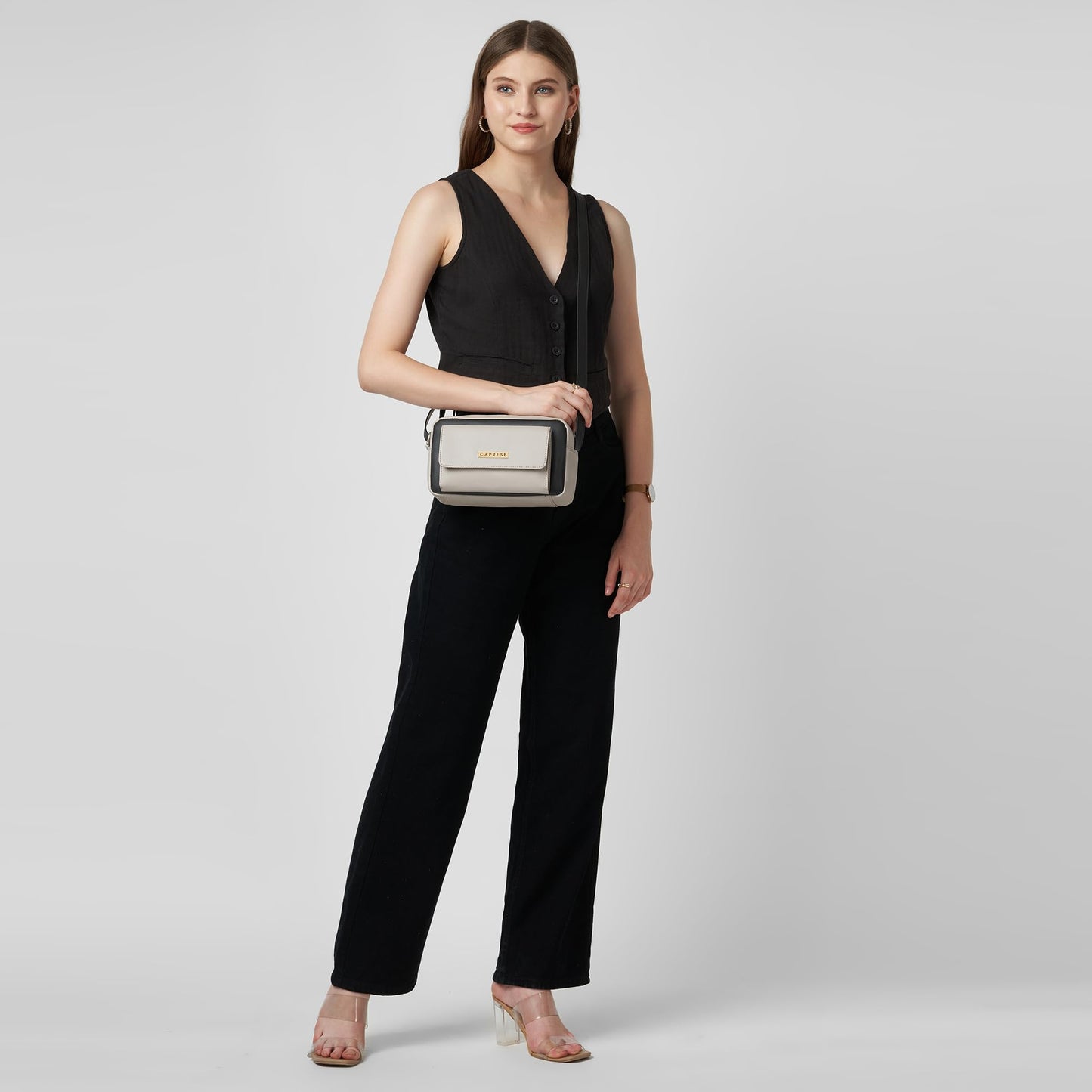 Caprese Regina Medium Sling Bag for Women with Adjustable Strap & Zipper Closure for Comfortable Wear | Versatile Handbag for Everyday Use, Travel, and Special Occasions (Black)