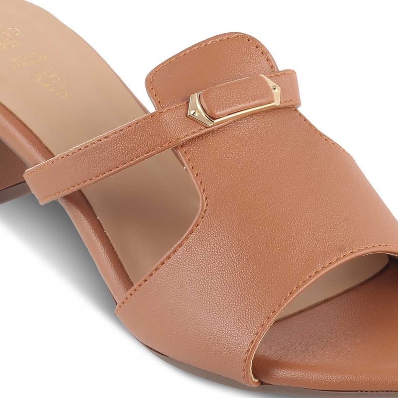 tresmode 239-MISO TAN WOMEN DRESS BLOCK HEEL SANDALS EU/40 UK/7