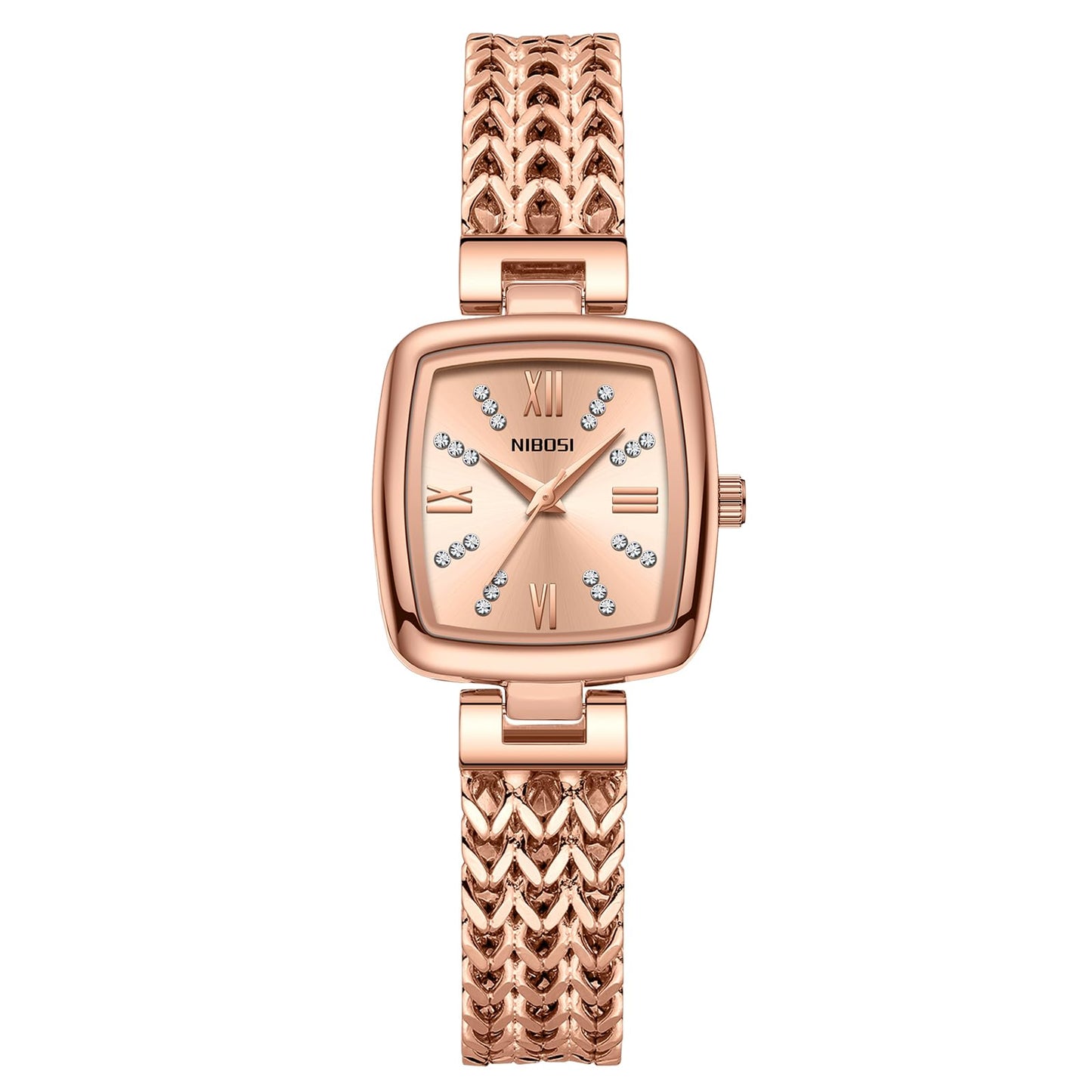 IBOSI Women Watches Analog Quartz Diamond Square Ladies Watch Stylish Elegant Waterproof Stainless Steel Jewelry Bracelet (Rose Gold)