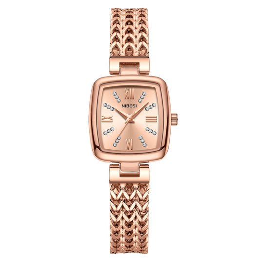 IBOSI Women Watches Analog Quartz Diamond Square Ladies Watch Stylish Elegant Waterproof Stainless Steel Jewelry Bracelet (Rose Gold)