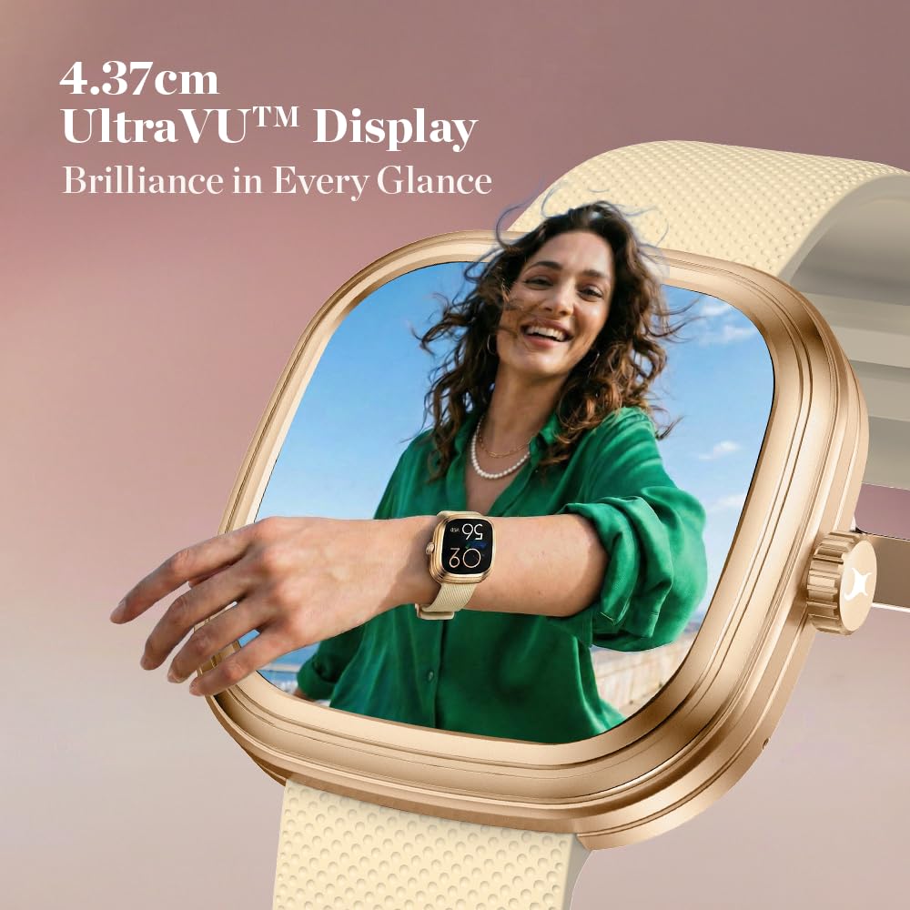 Fastrack Ryz Women Smart Watch with 1.72” Super Ultra VU Display,Dynamic 60Hz Refresh Rate,AI Voice,Functional Crown,1ATM,BT Calling,HRM,SpO2 & Multiple Menu Styles,24/7 Health Suite - Ivory White