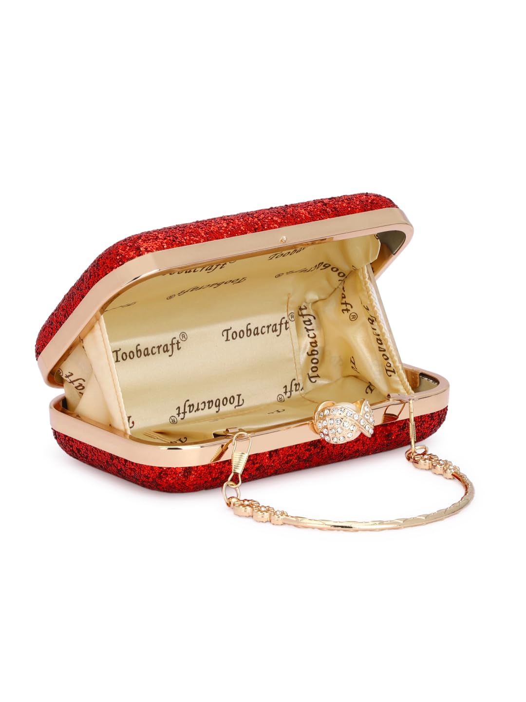 TOOBA Women's Handcrafted Beautiful Bling Box Clutch Bag (Red Pearl)