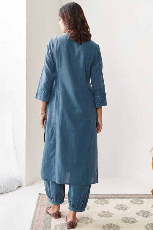 New Chapter Clothing Women's Cotton Kurta Set with Dupatta, Round Neck, Straight Fit, 3/4 Sleeve, Embroidered, Calf Length (Pack of 1) (in, Alpha, XL, Regular, Firoji)