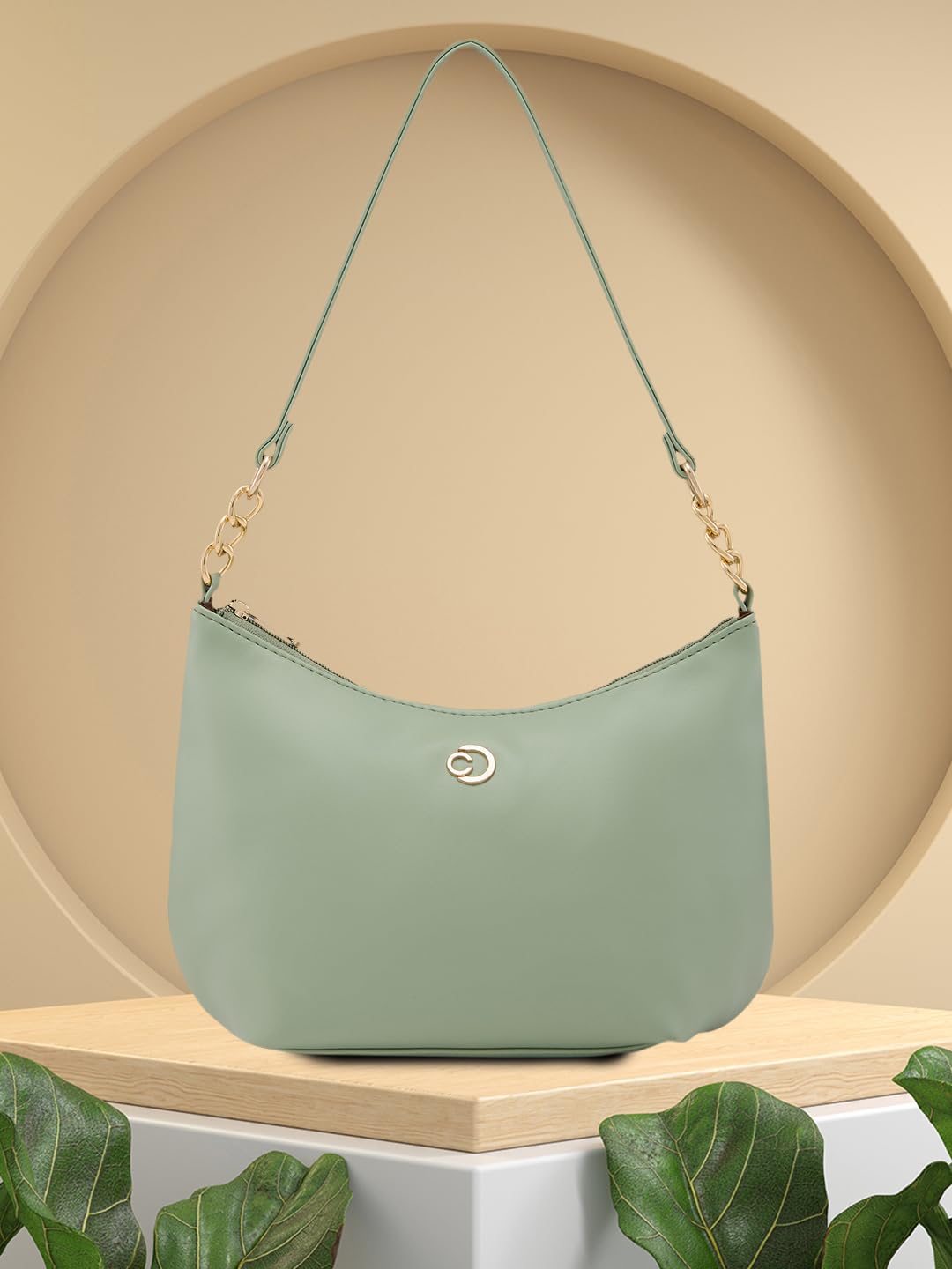 Caprese Perline Baguette, Mint-Medium | Stylish Solid Designed Handbag for Women with Spacious Compartment | Secure Top Zip | Perfect for Casual/Party & Daily Outings