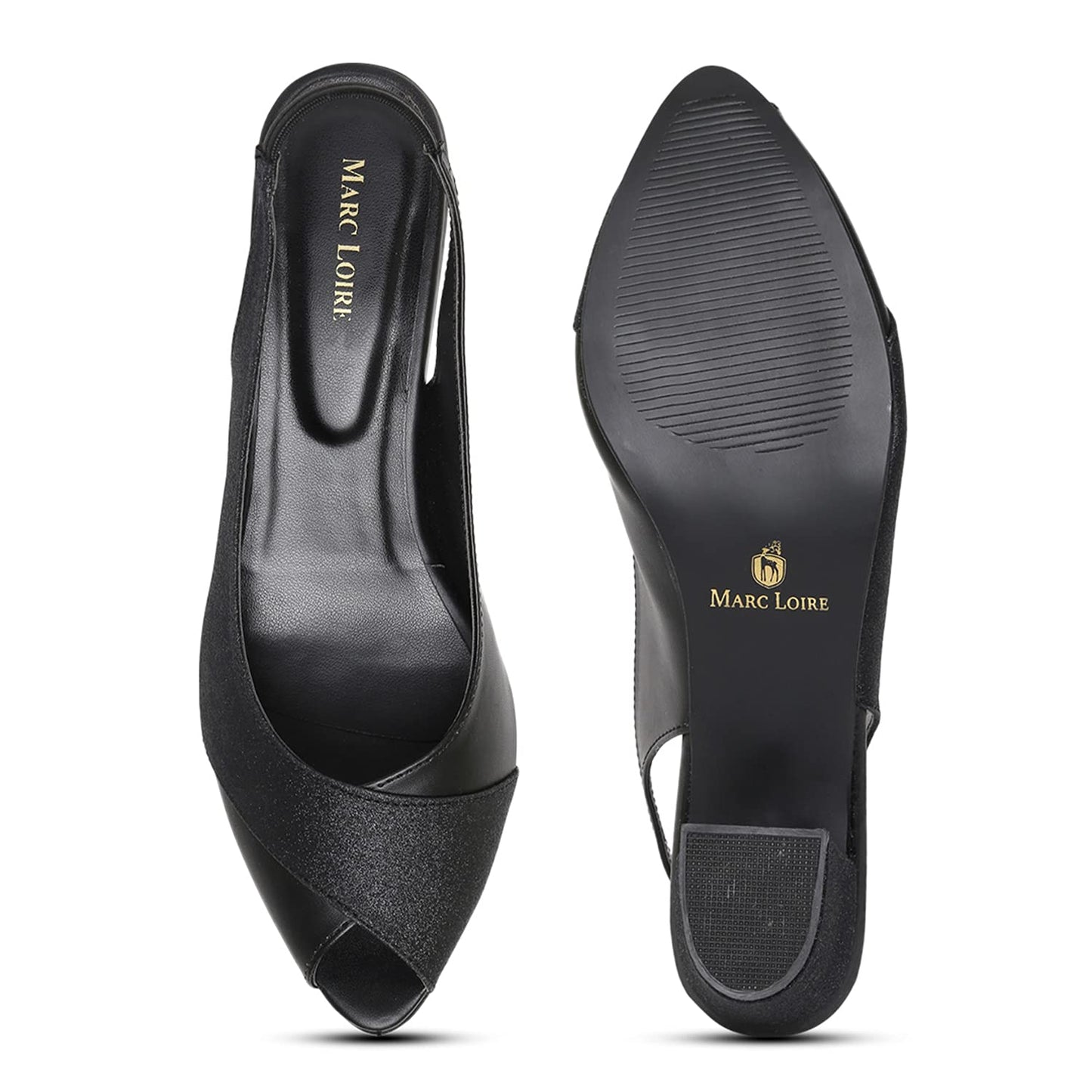 Marc Loire Women's Black Slip-On Block Peep Toe Heel Fashion Sandals,6