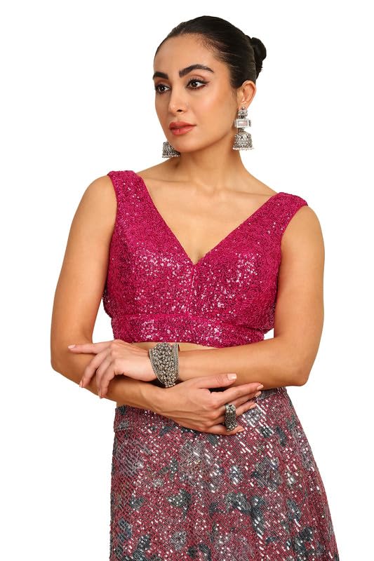 Soch Womens Fuchsia Sequinned Embellished Georgette Padded Blouse