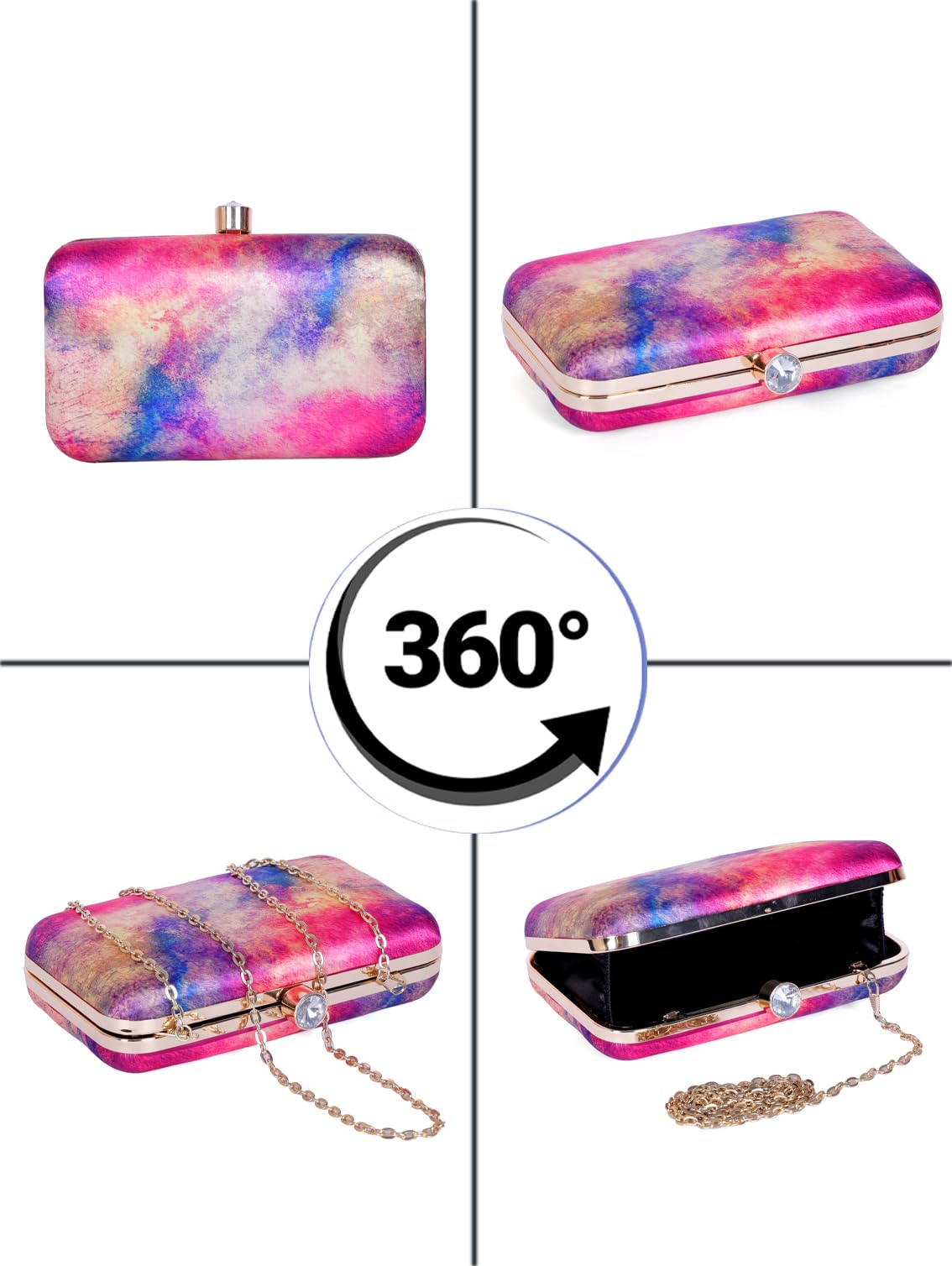 SWISNI digital printed Cosmic Design clutches,Women's Traditional Designer Clutch for outings, casual and party,Galaxy Print Evening Clutch, Hard Case Box Purse, (Pink Blue)