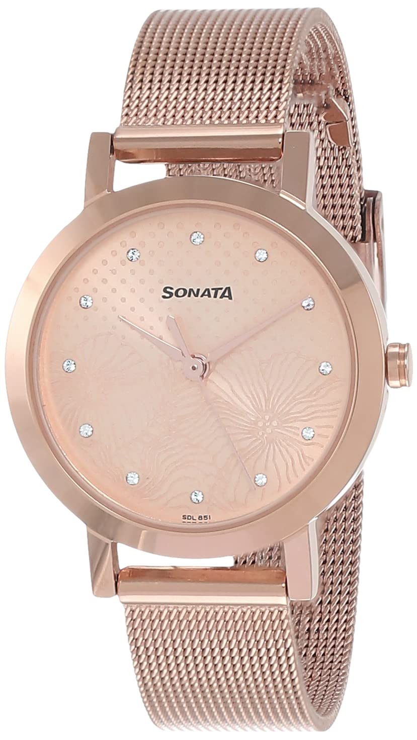 Sonata Linnea Rose Gold Dial Women Watch with Stainless Steel Strap-NR8174WM02