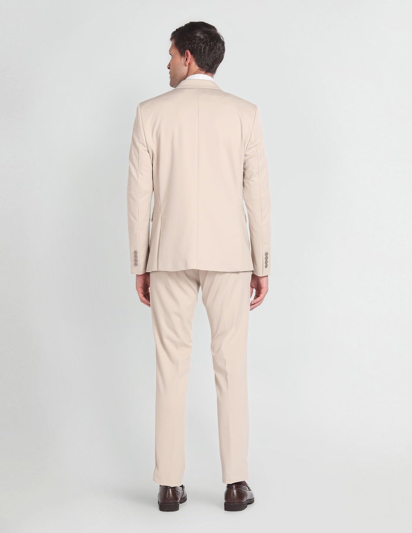 Arrow Men's Nylon Single Breasted Business Suit Pants Set (ARAGSU5552_Beige