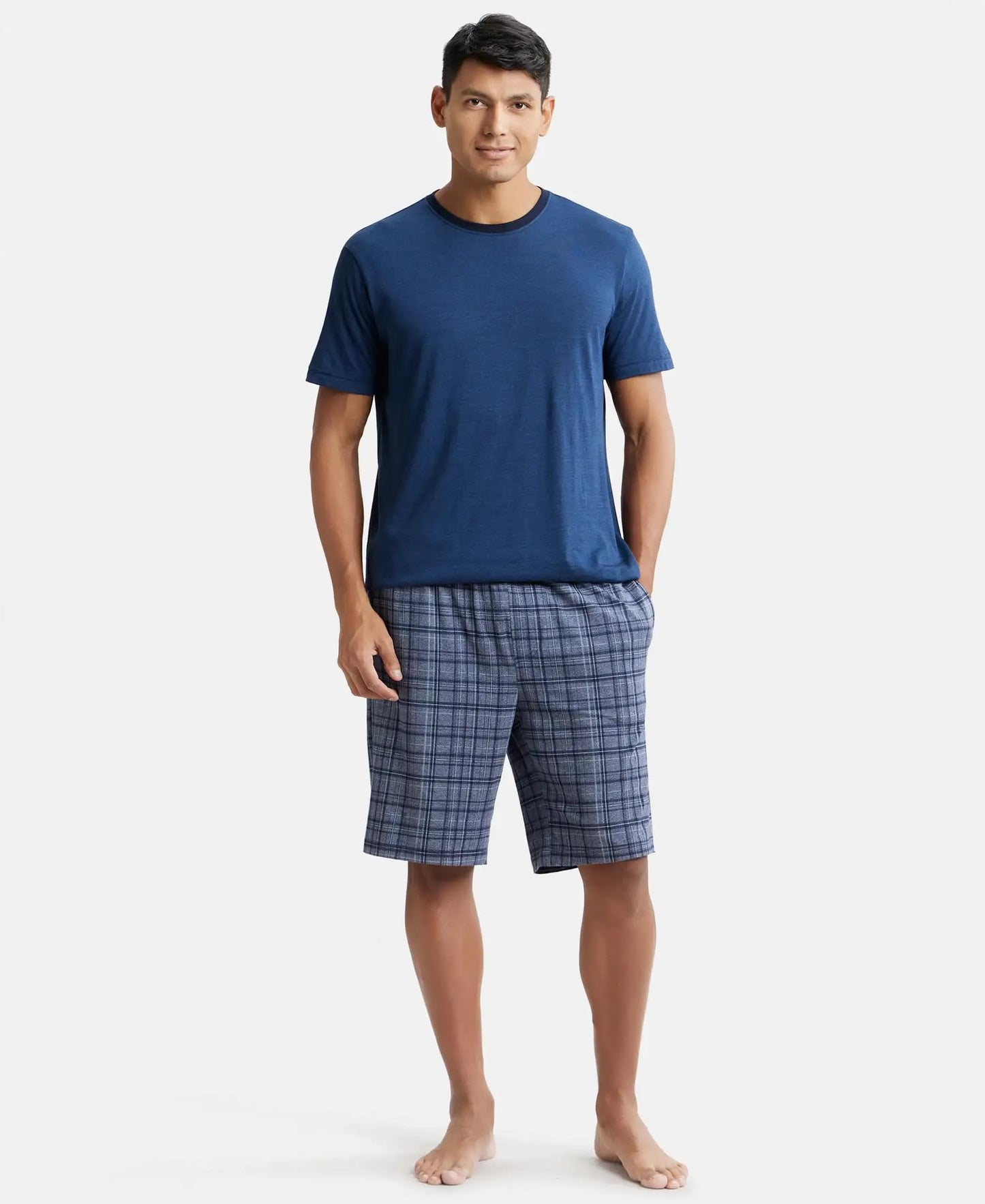 Jockey Men's Regular Fit Shorts (IM02_Mid Blue Mel/Smk_L)