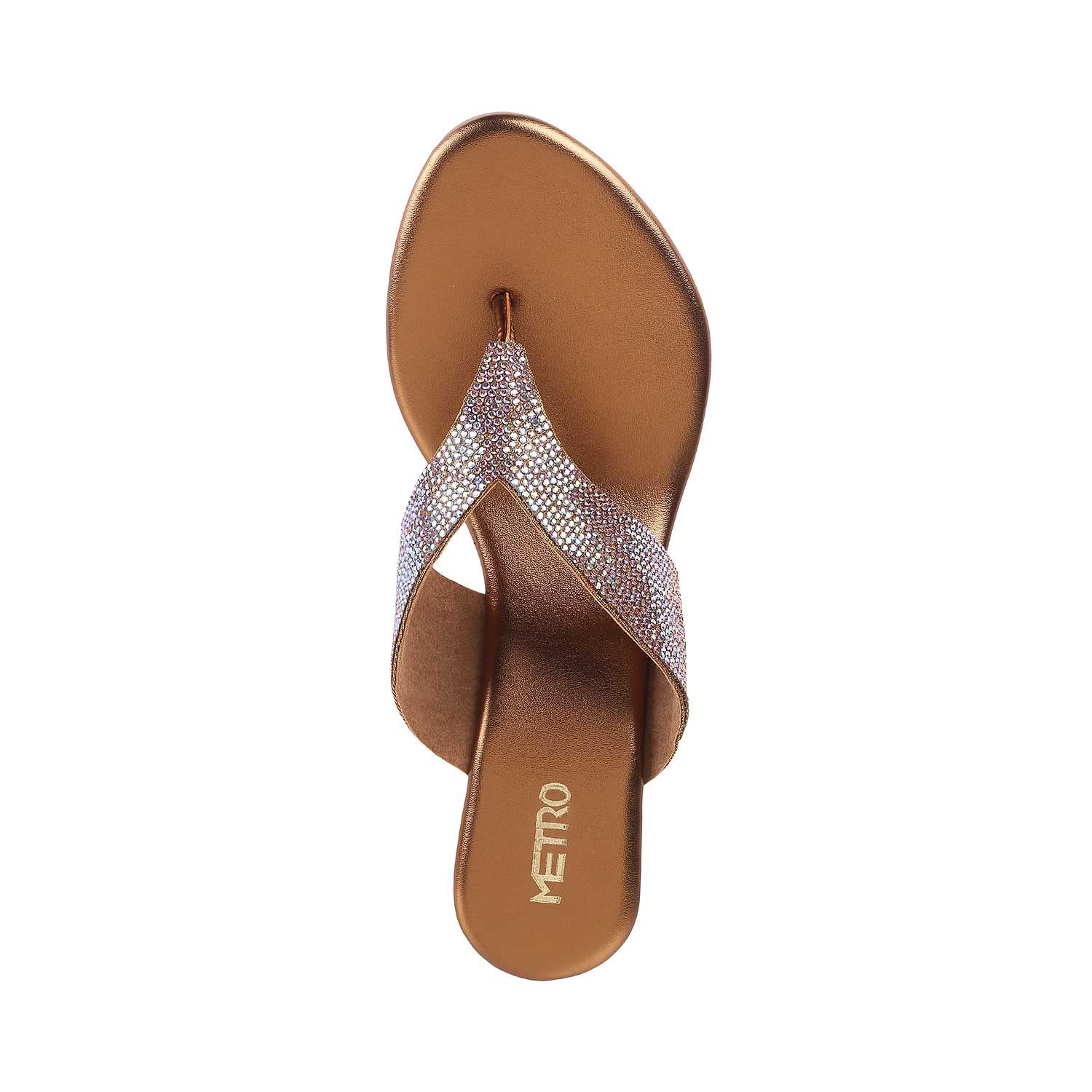 Metro Womens Synthetic Antic Gold Slip Ons - SaumyasStore