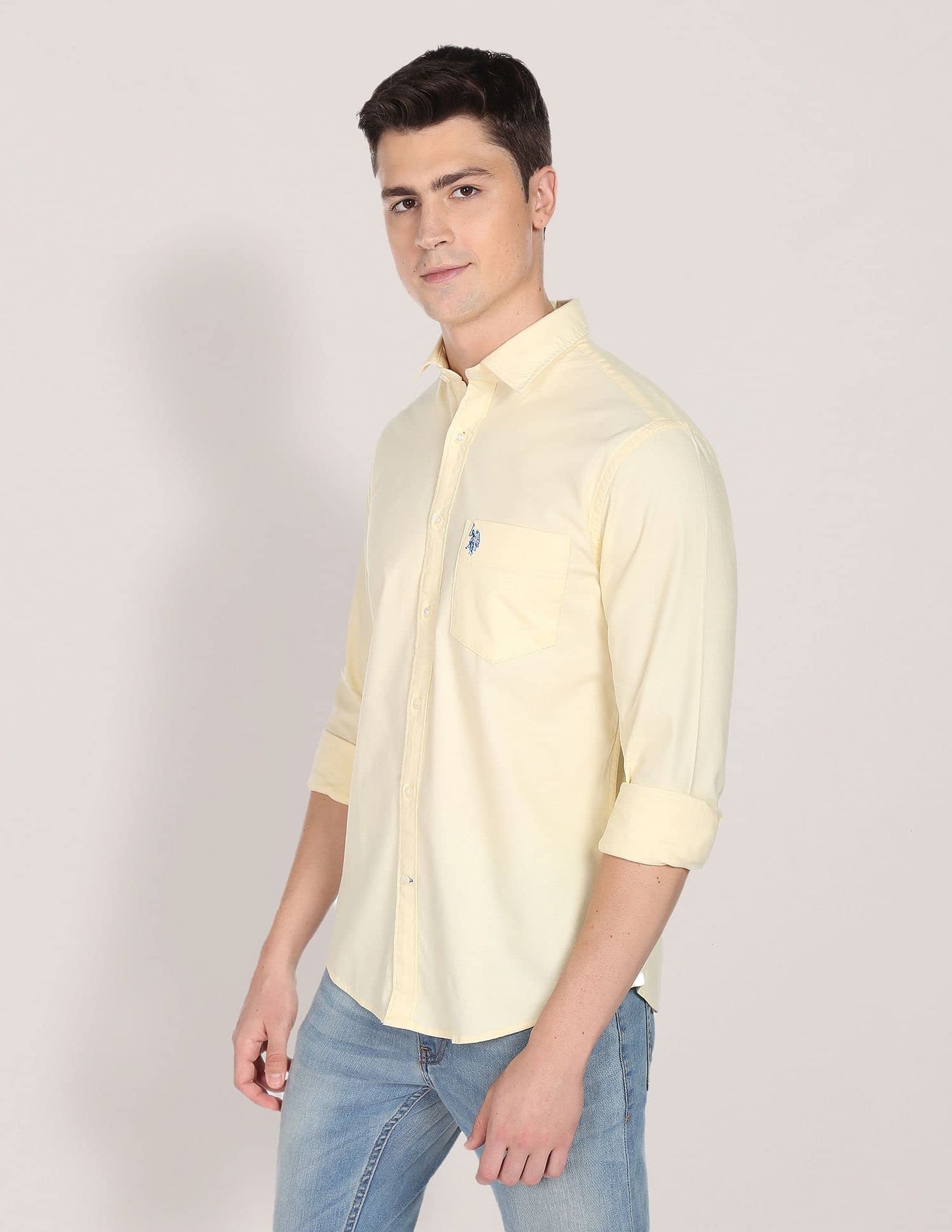 U.S. POLO ASSN. Mens Solid Oxford Fs Regular Fit Shirts (Usshtfx0015_Yellow_L)