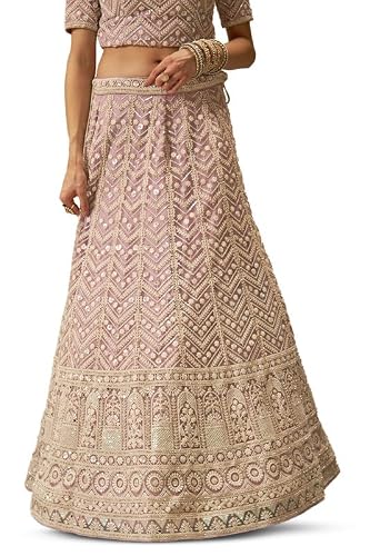 Soch Womens Purple Net Embroidered and Sequin Embellished Unstitched Lehenga Set
