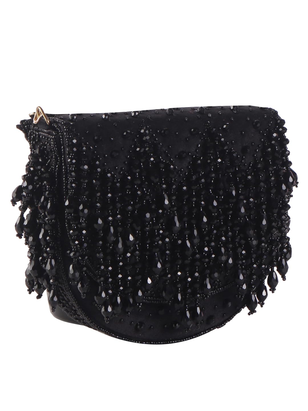SWISNI Crystal Embroidered Clutch Bag With Megnetic Closure Handheld Purrse | For Bridal With Detachable Sling (Black)