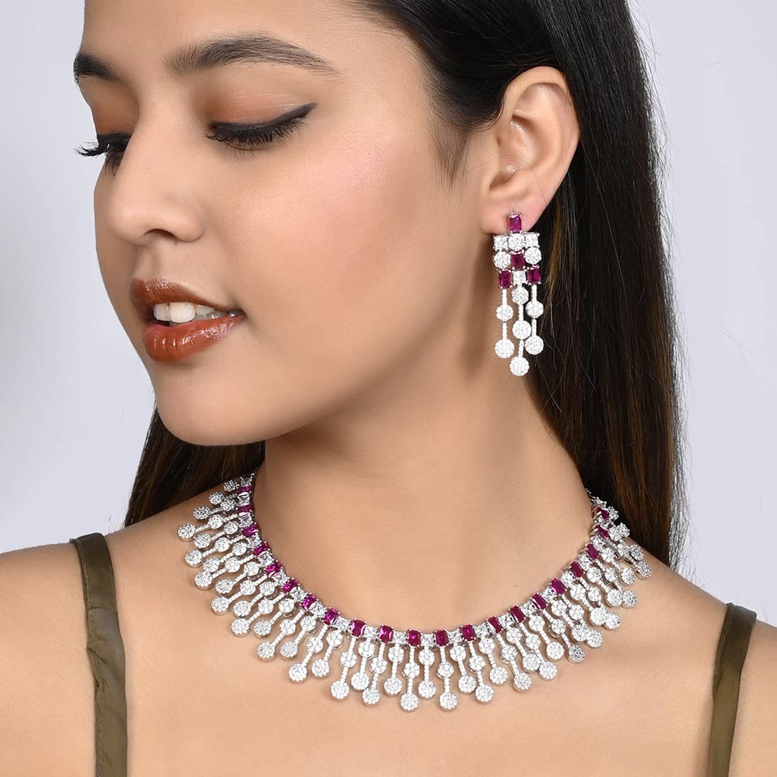 VOYLLA CZ Elegance Pink and White Zircons Jewellery Set