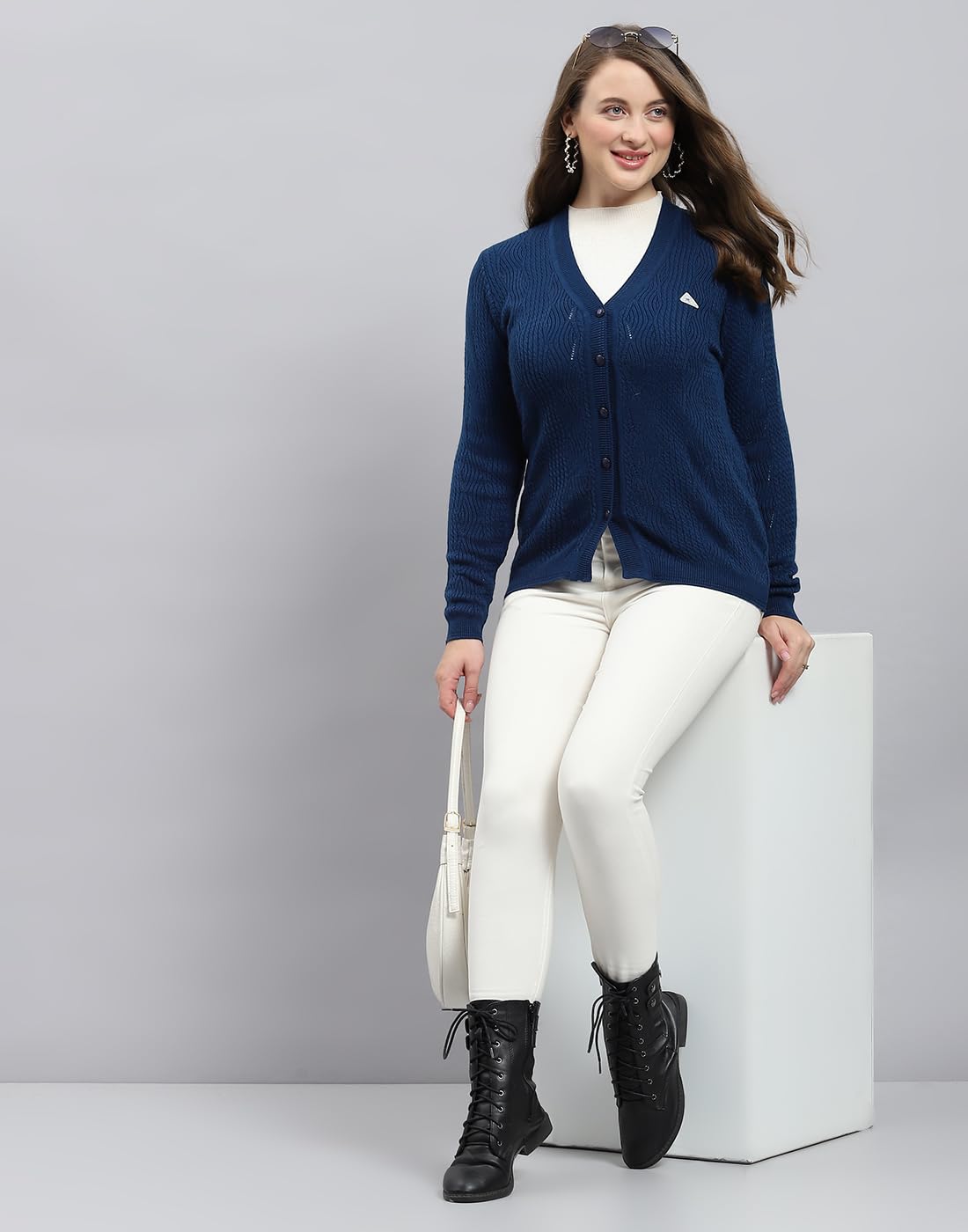 Monte Carlo Womens Self Design Front Open Wool Blend Cardigan Black 4XL