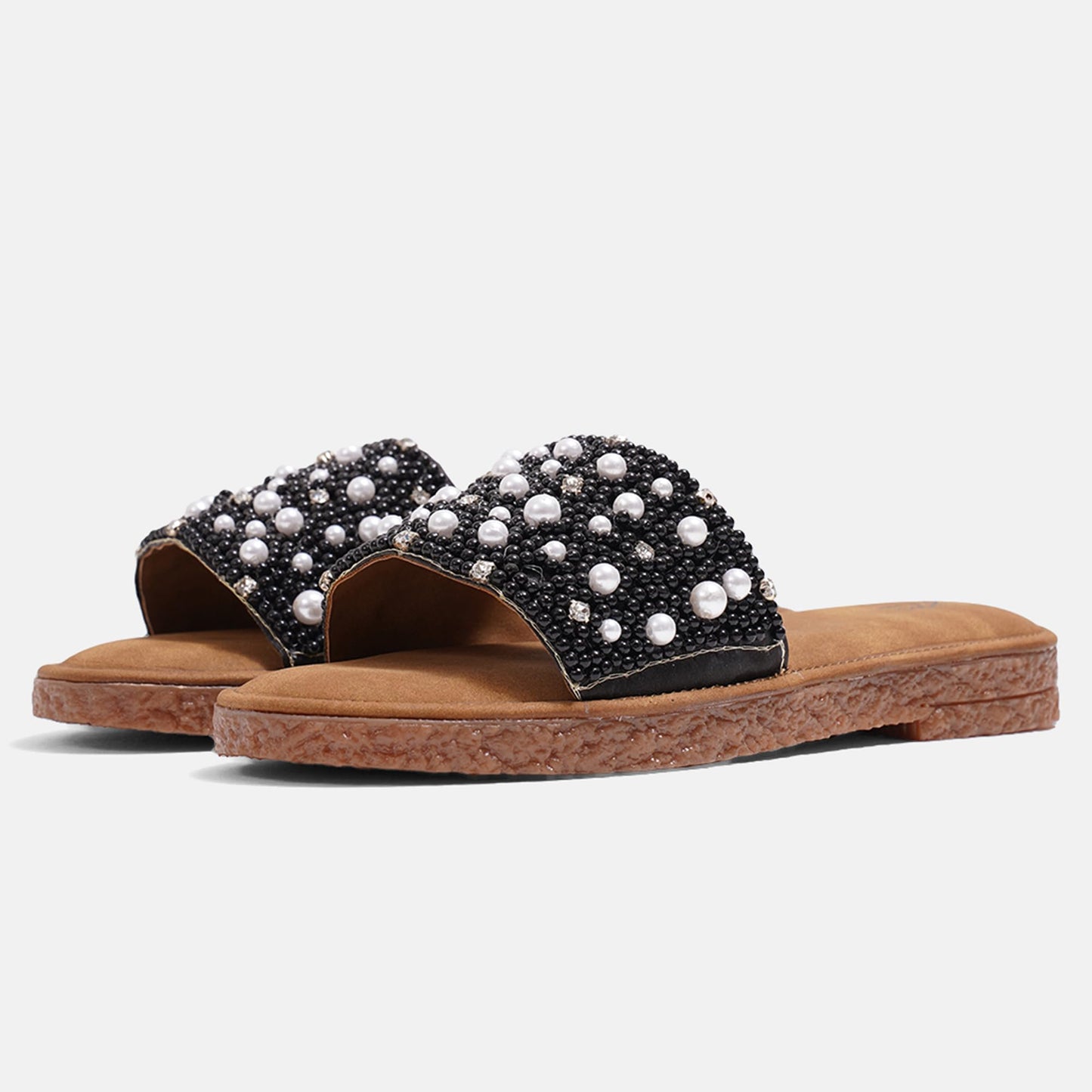 JM LOOKS Women & Girls Embllished Pearl Slide Flats Sandal Stylish Slippers for Daily Use Festival & Casualwear