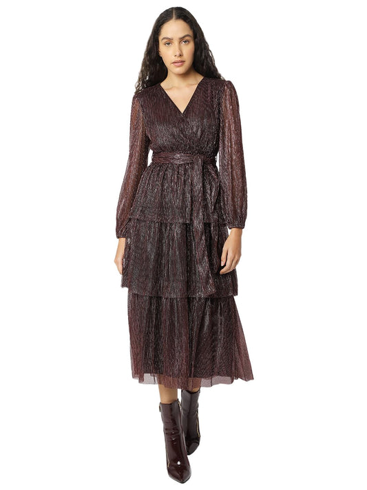 VERO MODA Women's Fit and Flare Maroon Dress