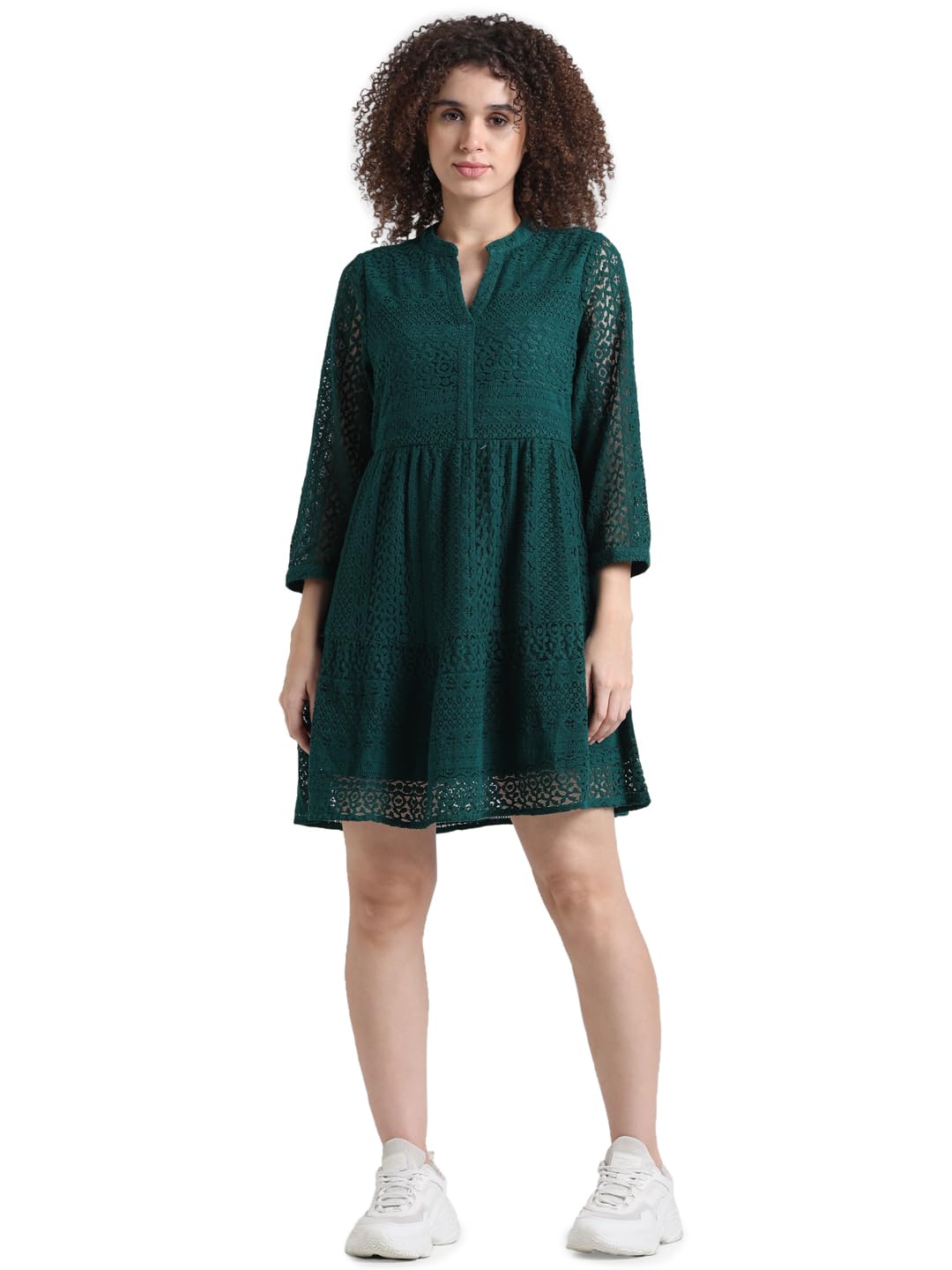 ONLY Green Lace Fit & Flare Dress