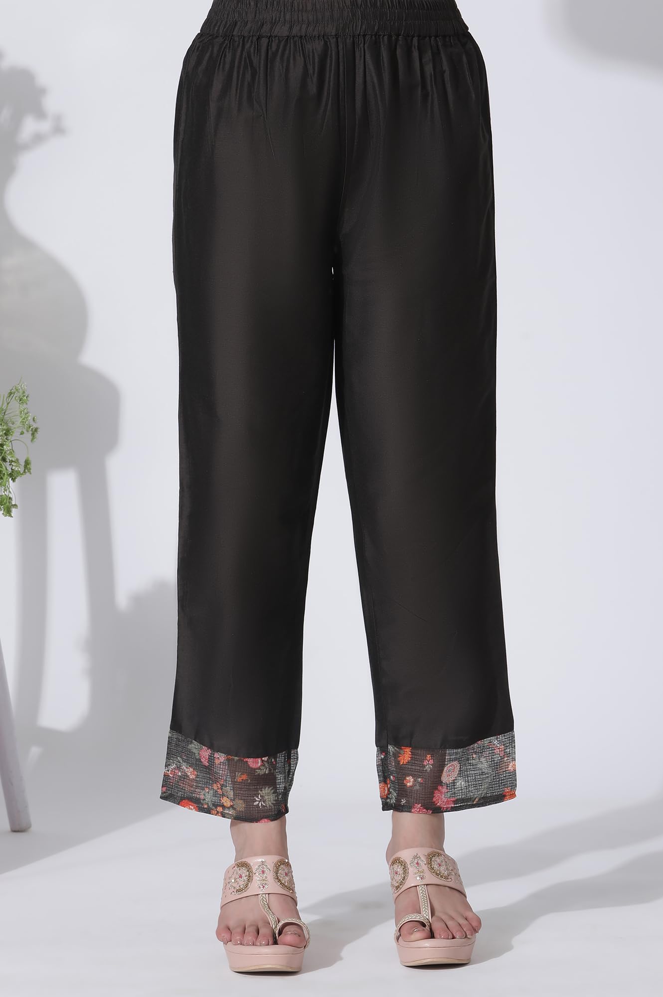 W for Woman Dark Brown Panelled Printed Kota Kurta, Pants and Dupatta Set_24FEWS11022-123350_M