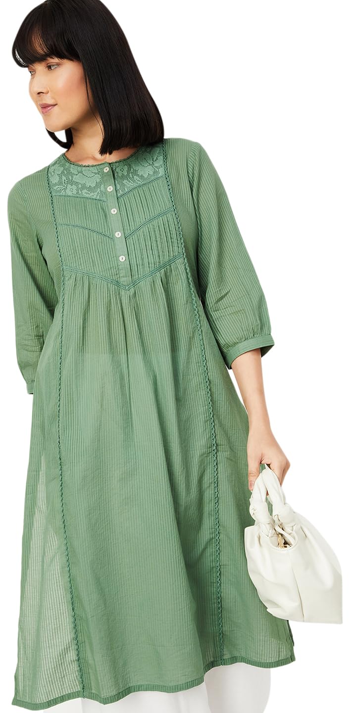 Max Women's Cotton Blend Regular Fit Kurta (SHWWPA24MIGREEN_Green