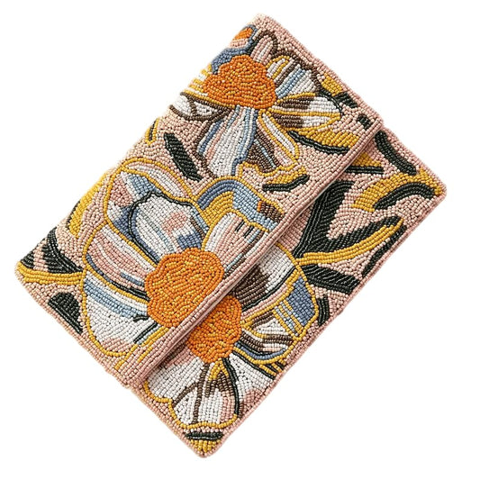 MFU-MADE FOR YOU Handmade Beaded Clutch Wallet for Women (Pack of 1) | Floral Embroidered Multicolor Party Purse | Traditional Designer Bag | Elegant Gift Accessory for Her