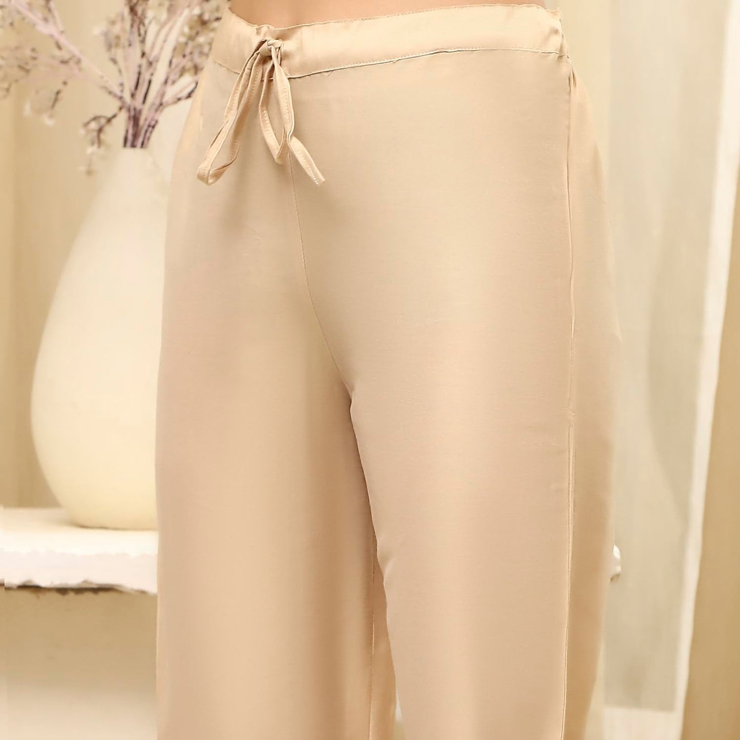 BIBA Women Peach Cotton Machine Embroidered Unstitched Suit Set_FREE SIZE