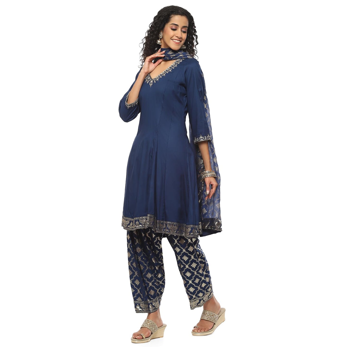 BIBA Women Embroidery Kalidar Salwar Rayon Kurta With Dupatta-(Skdgold Mur9147_Blue_36)
