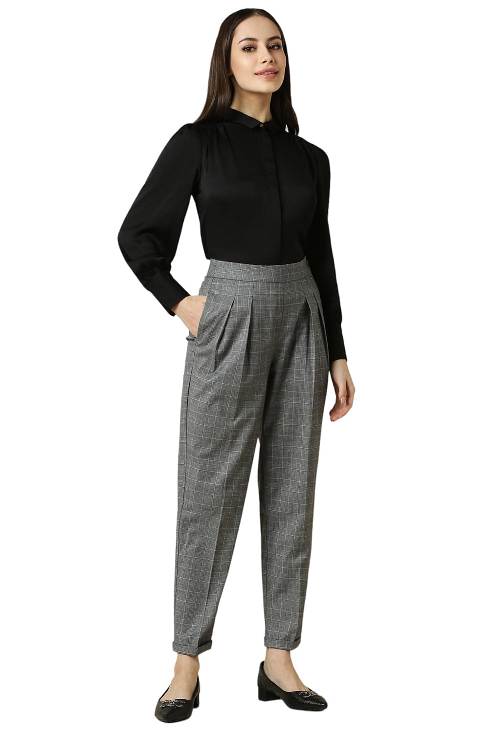 Allen Solly Women's Regular Work Utility Pants (Grey) - SaumyasStore