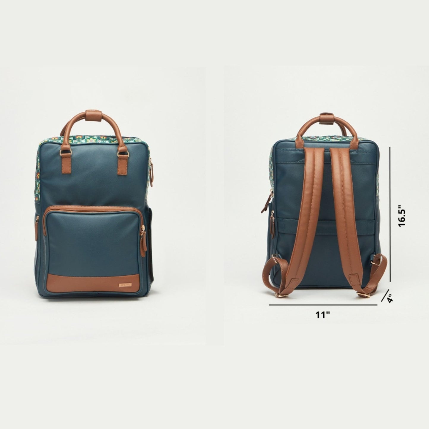 Chumbak Bombay Backpack for Women, Navy Floral PU Leather, Digital Nomad Collection, Trendy and Functional Backpack with Zipper, Ideal for Daily Commute and Travel