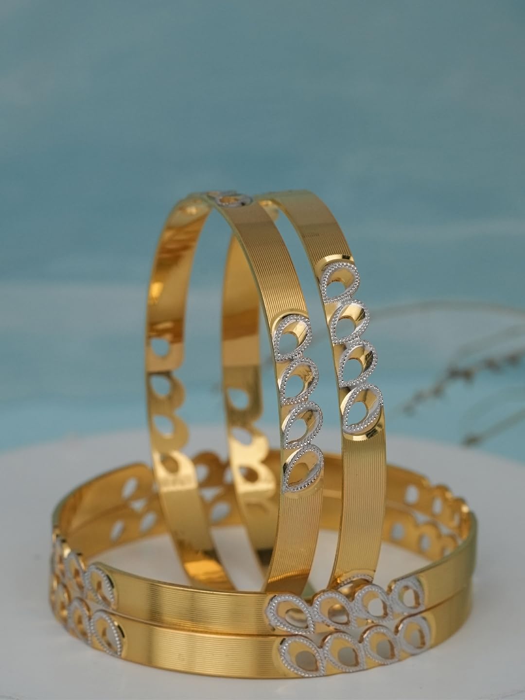 CYGNI BANGLES Elegant Gold-Plated Bangles for Women Traditional Design Jewelry (Set of 4)_(F4-B-124-2.8)