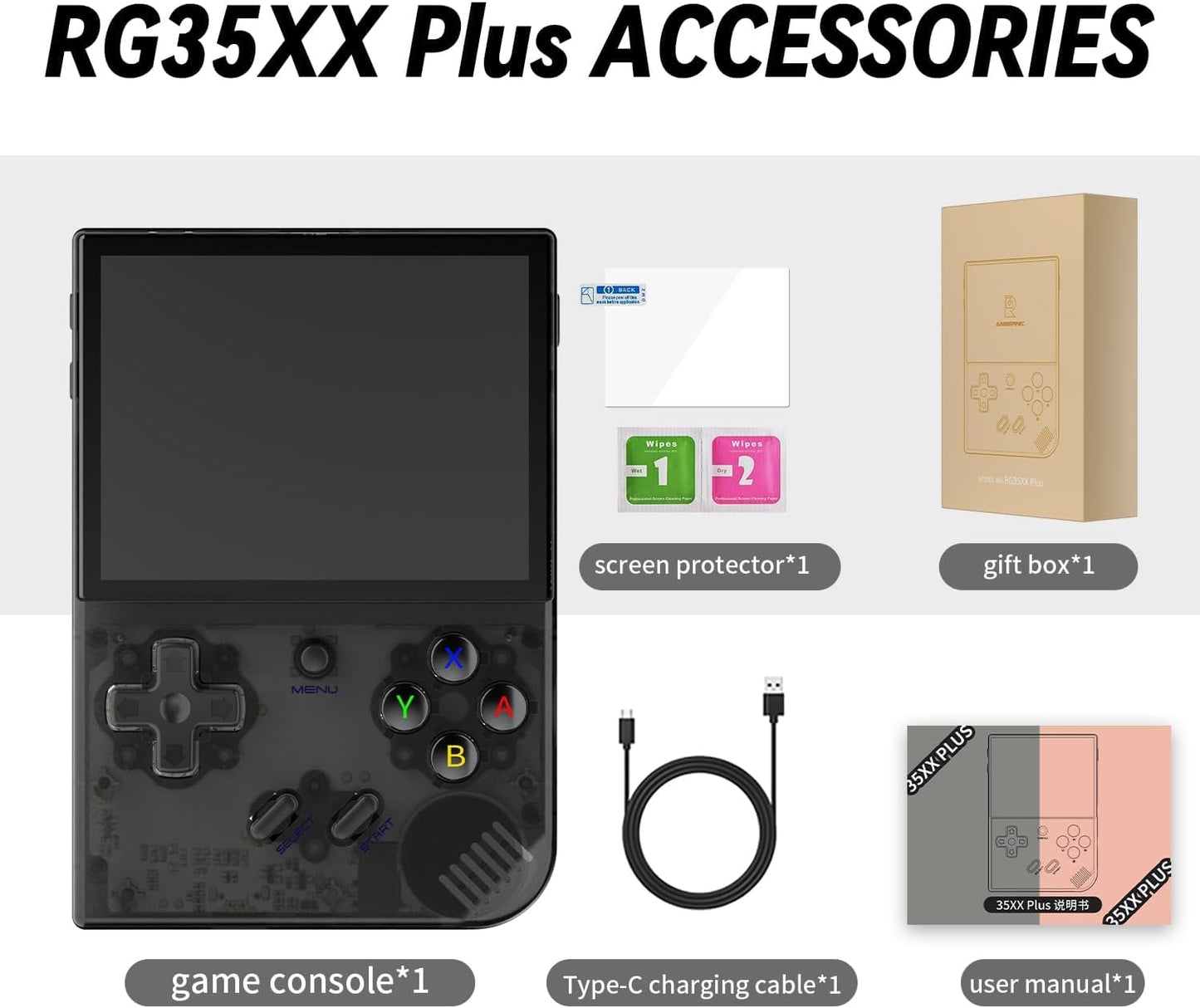 New World Anber-nic RG35XX Plus Handheld Game Console 3.5 Inch IPS Screen Linux OS 64G TF Card with 5000+ Games Classic Emulator Retro Video Handheld Games Consoles Support PSP games (Grey)