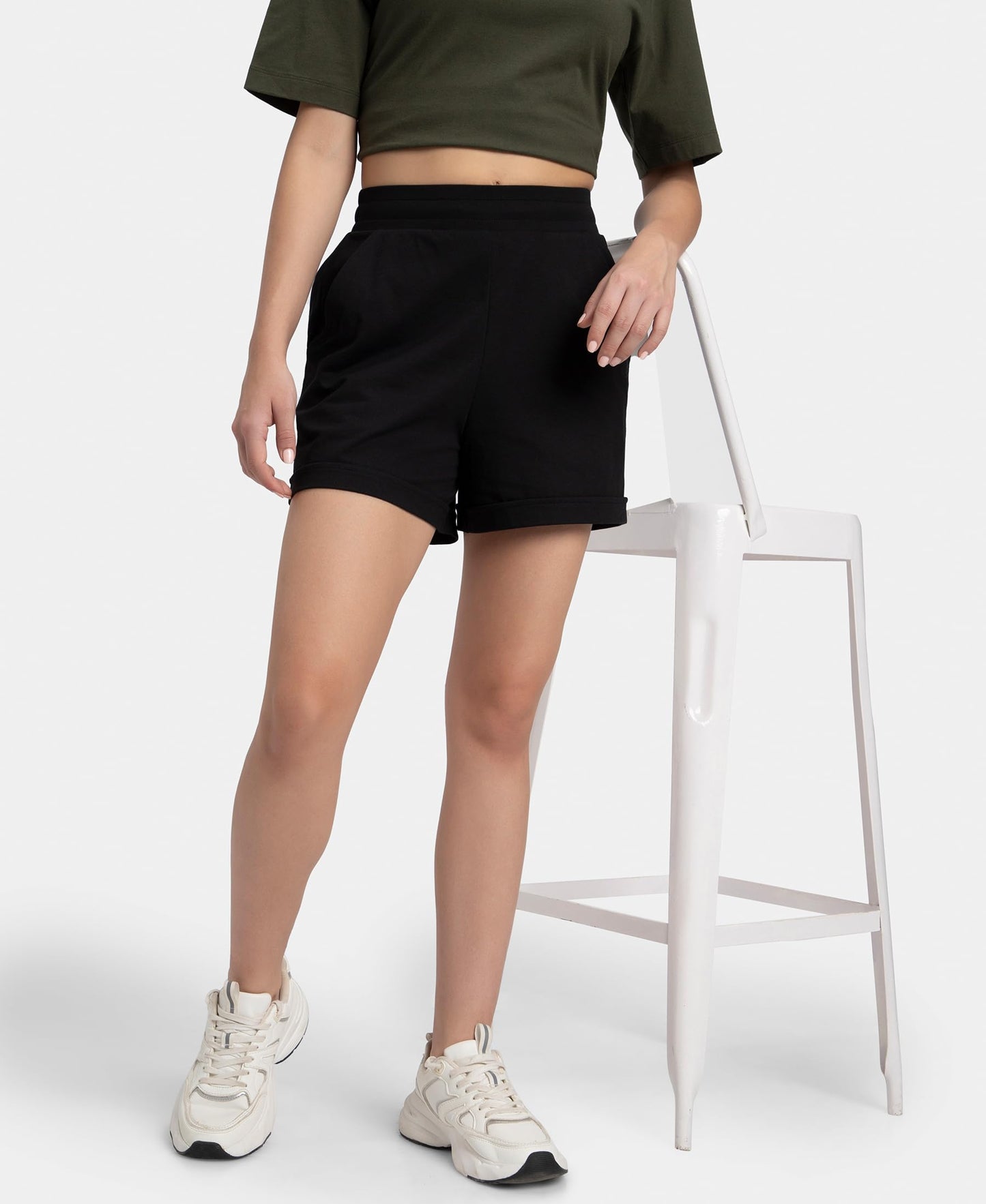 Jockey A157 Womens Super Combed Cotton Rich Straight Fit Shorts with Side Pockets_Black_S