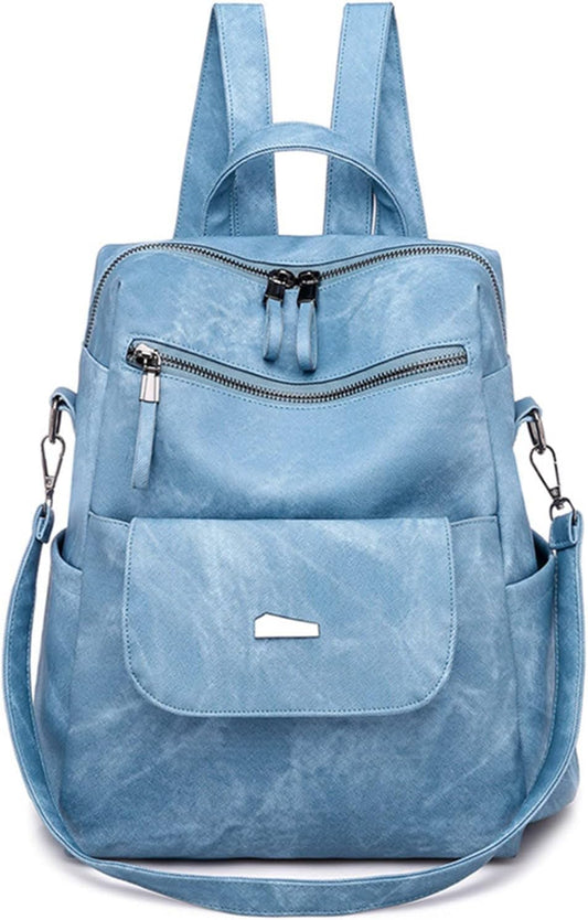 INOVERA (LABEL) Backpack for Women, Girls - Faux Leather Travel Shoulder Backpacks with Adjustable Strap - Ladies Stylish Handbag Purse (Blue)
