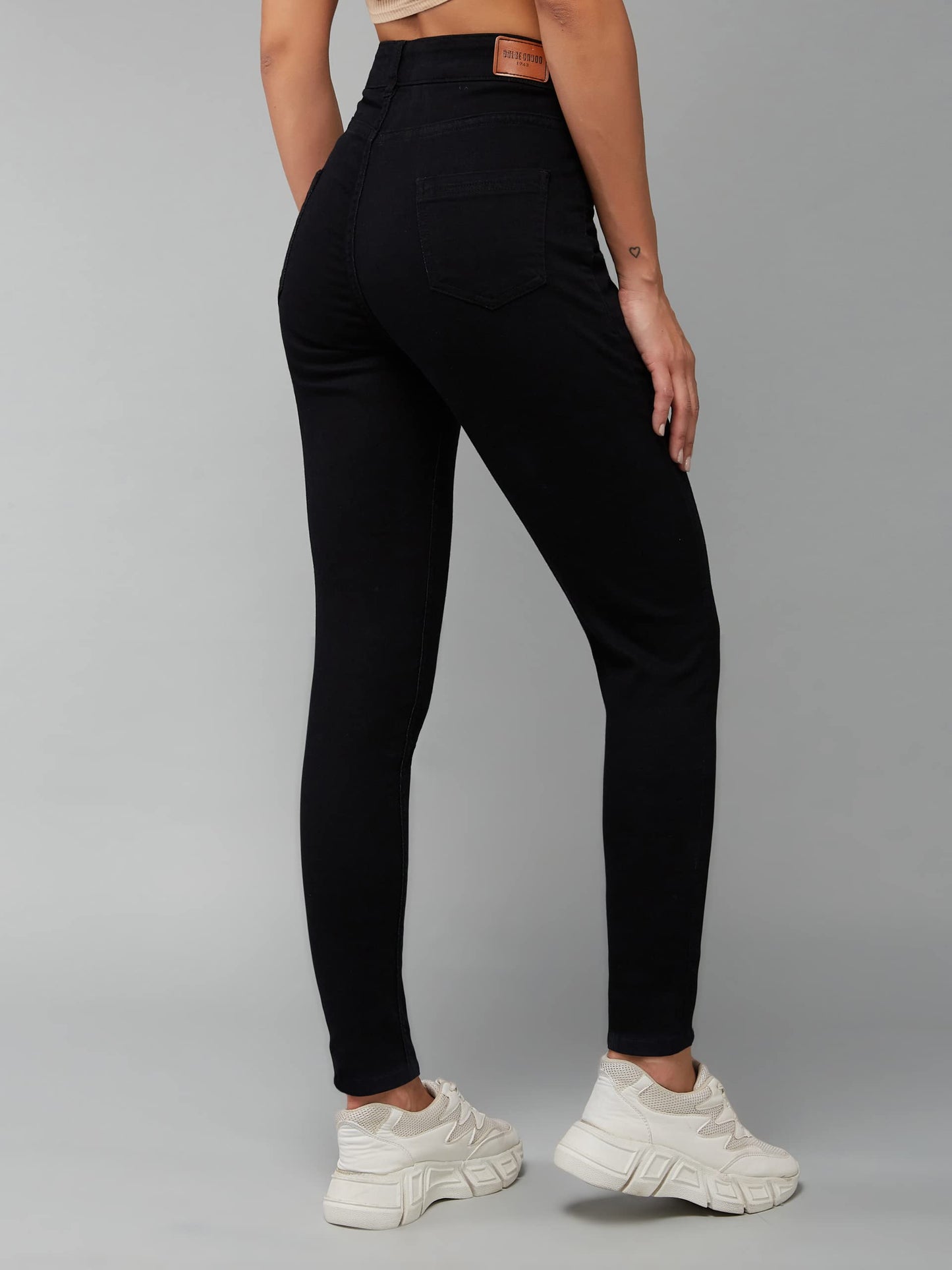 Dolce Crudo Women's Fit High Rise Regular Length Stretchable Denim Jeans (DOAW18DEN02-79-342-38, Shadow Black, 38)
