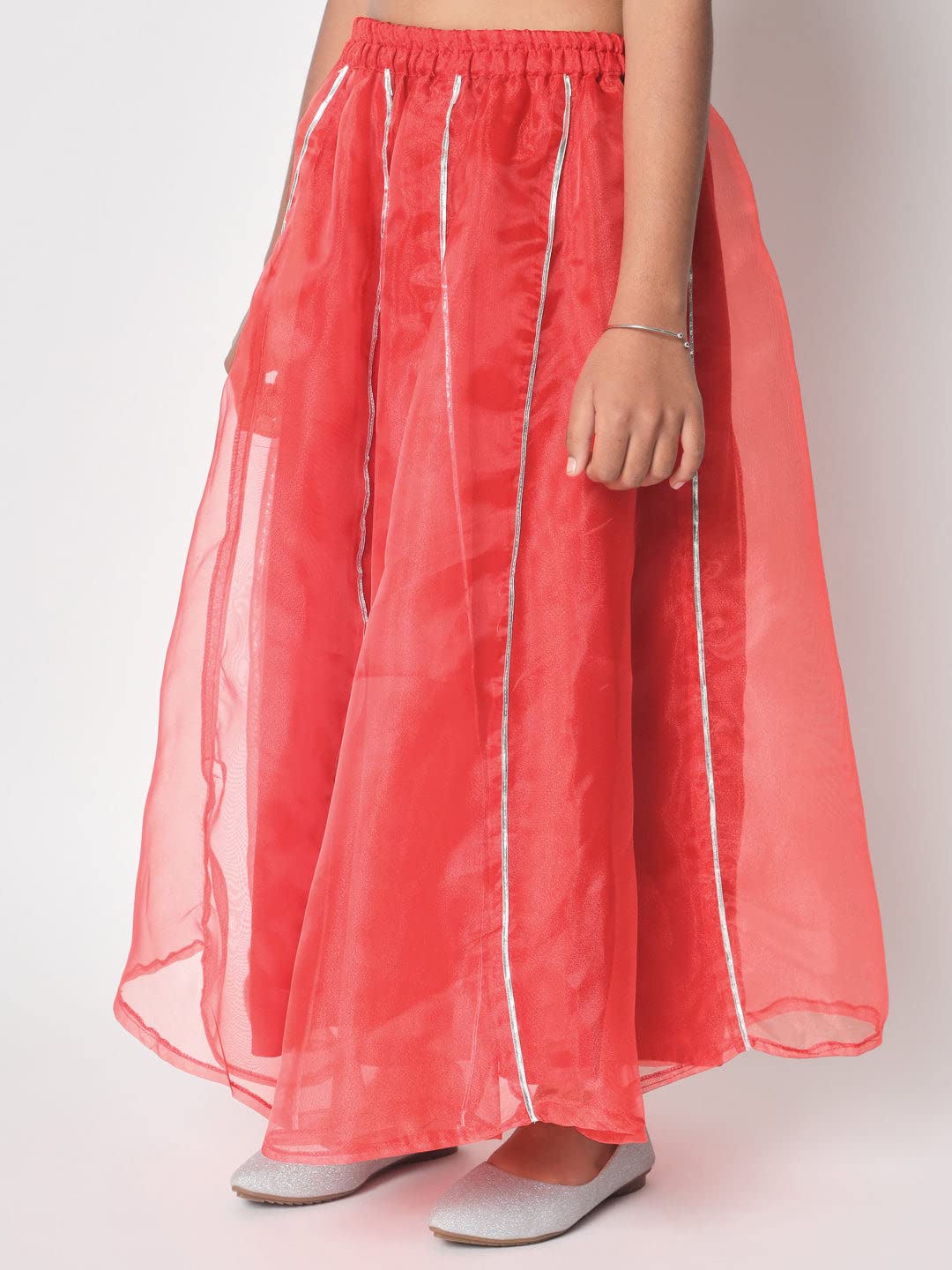 studio rasa Girls Organza Embellished Kalidaar Kids Skirt for Wedding Party Festive(GSC12303/7-8_Red_7-8yrs)