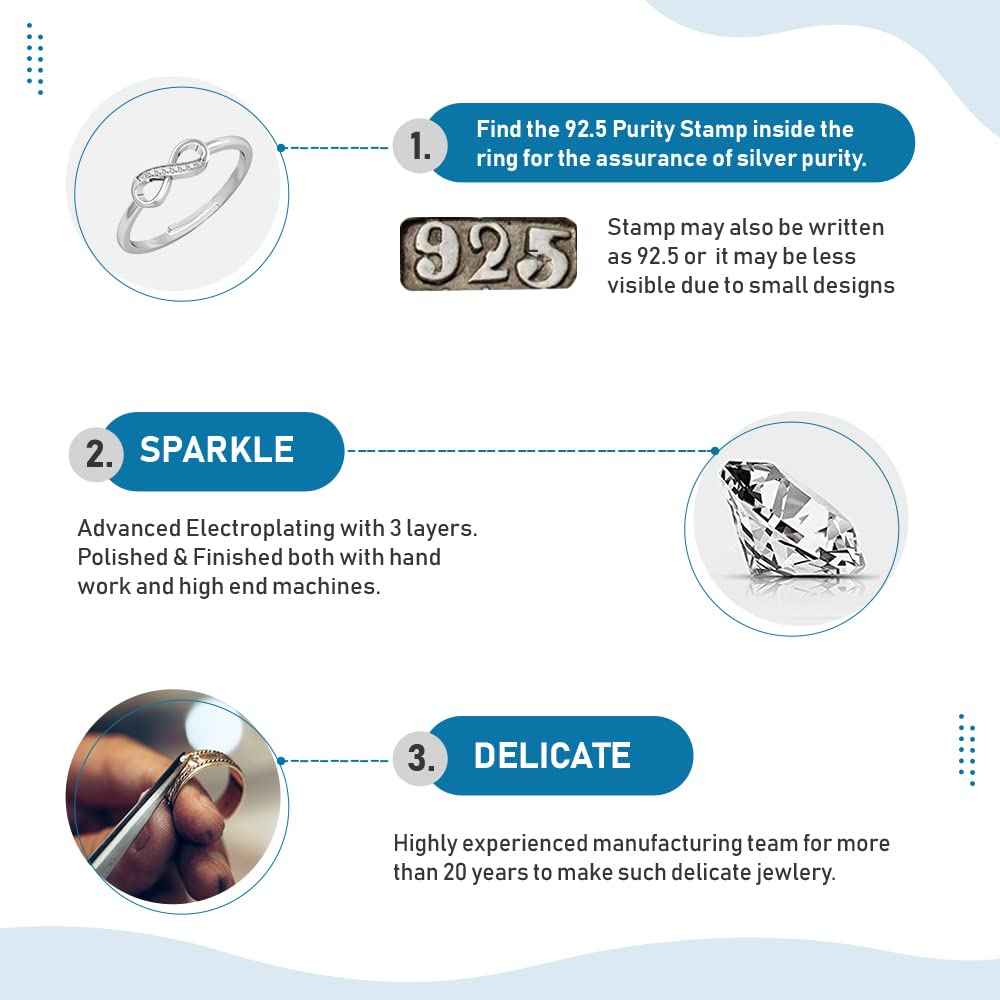 THE MARKETVILLA Pure 925 Sterling Silver Rings for Women, Infinity Style Ladies Anguthi - Ring for Girlfriend, Infinity Ring for Women Silver Rings for Girls - Adjustable (Classic)