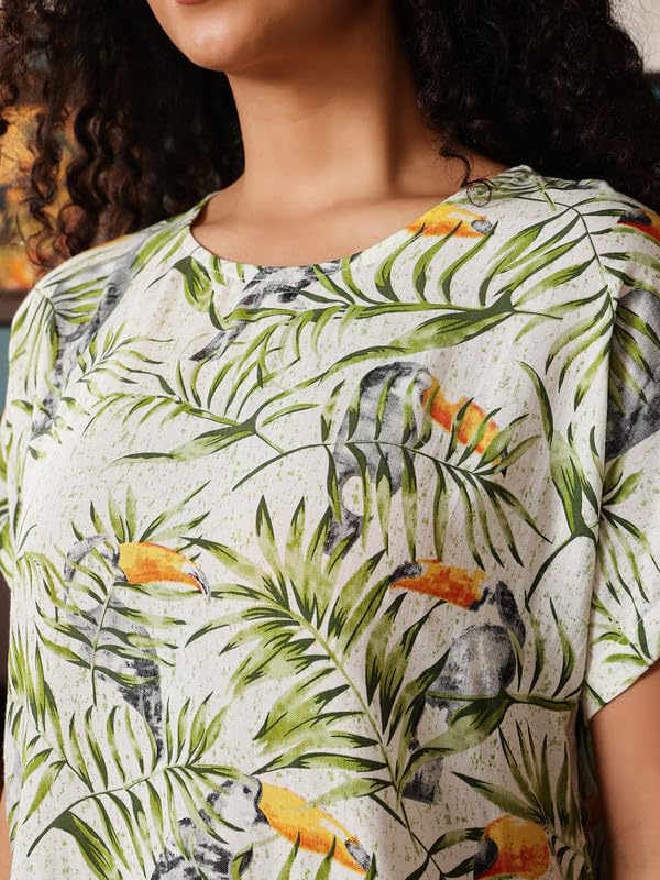 Clovia Women's Rayon Printed Top & Shorts Set (LS0533P11_Green_L)