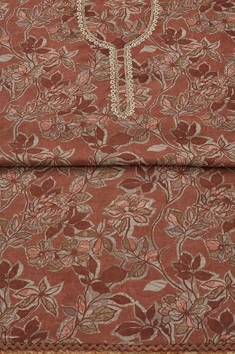 Soch Womens Earth Linen Floral Unstitch Dress Material With Beads And Stones