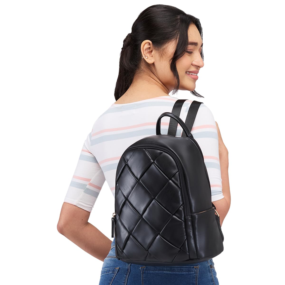 Caprese Merlin Casual Backpack, Medium | Fashion Backpack for Women with Adjustable Shoulder Strap & Secure Zip Closure | Spacious, Versatile for Everyday Outings and Travel (Black)